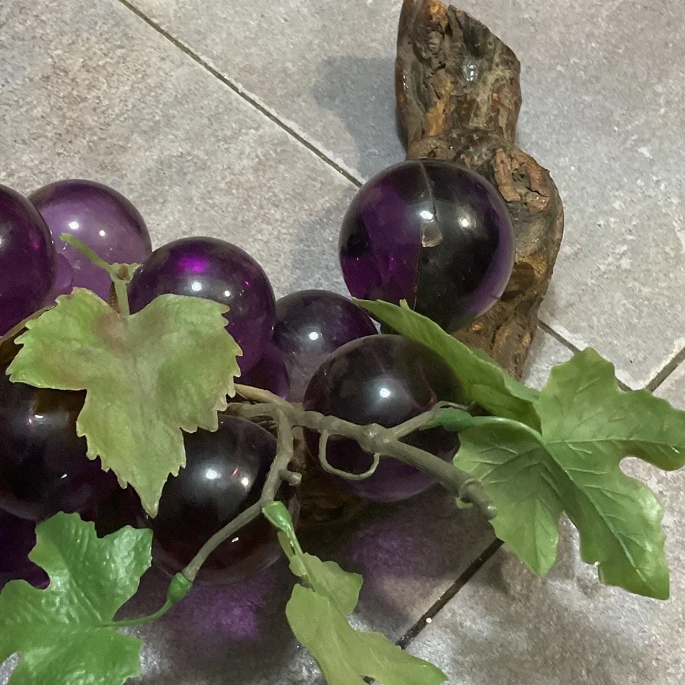 Decorative Purple Grape Cluster with Leaves purple glass